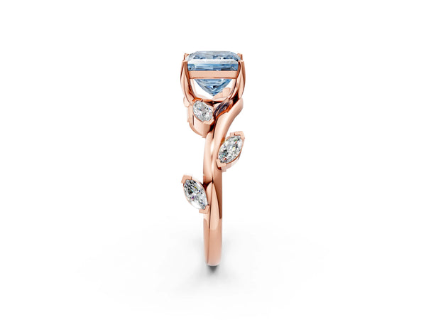 Rose gold Fancy Blue Princess Cut Solitaire Twisted Band Marquise Accent Prong Setting Ring