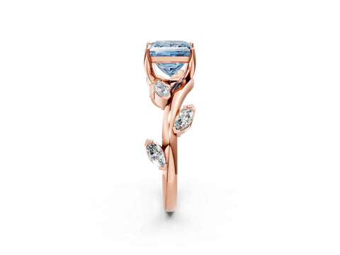 Rose gold Fancy Blue Princess Cut Solitaire Twisted Band Marquise Accent Prong Setting Ring_2