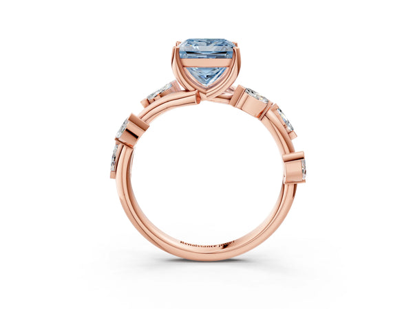 Rose gold Fancy Blue Princess Cut Solitaire Twisted Band Marquise Accent Prong Setting Ring