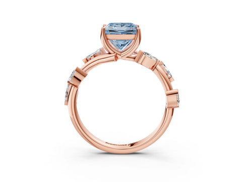 Rose gold Fancy Blue Princess Cut Solitaire Twisted Band Marquise Accent Prong Setting Ring_3