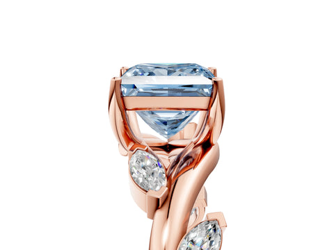 Rose gold Fancy Blue Princess Cut Solitaire Twisted Band Marquise Accent Prong Setting Ring_5