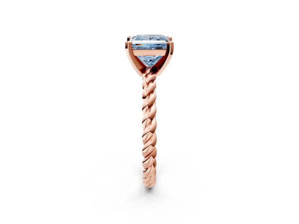 Rose gold Fancy Blue Princess  Cut Solitaire Twisted Band with Four-Prong Setting