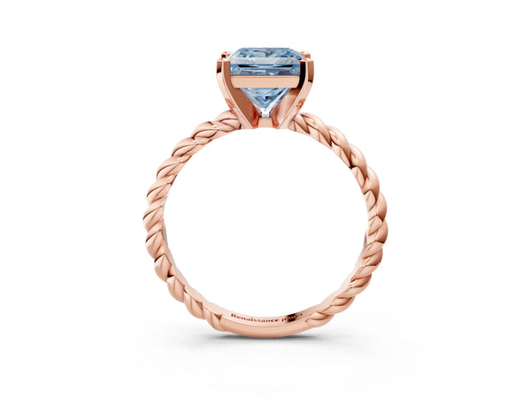 Rose gold Fancy Blue Princess  Cut Solitaire Twisted Band with Four-Prong Setting