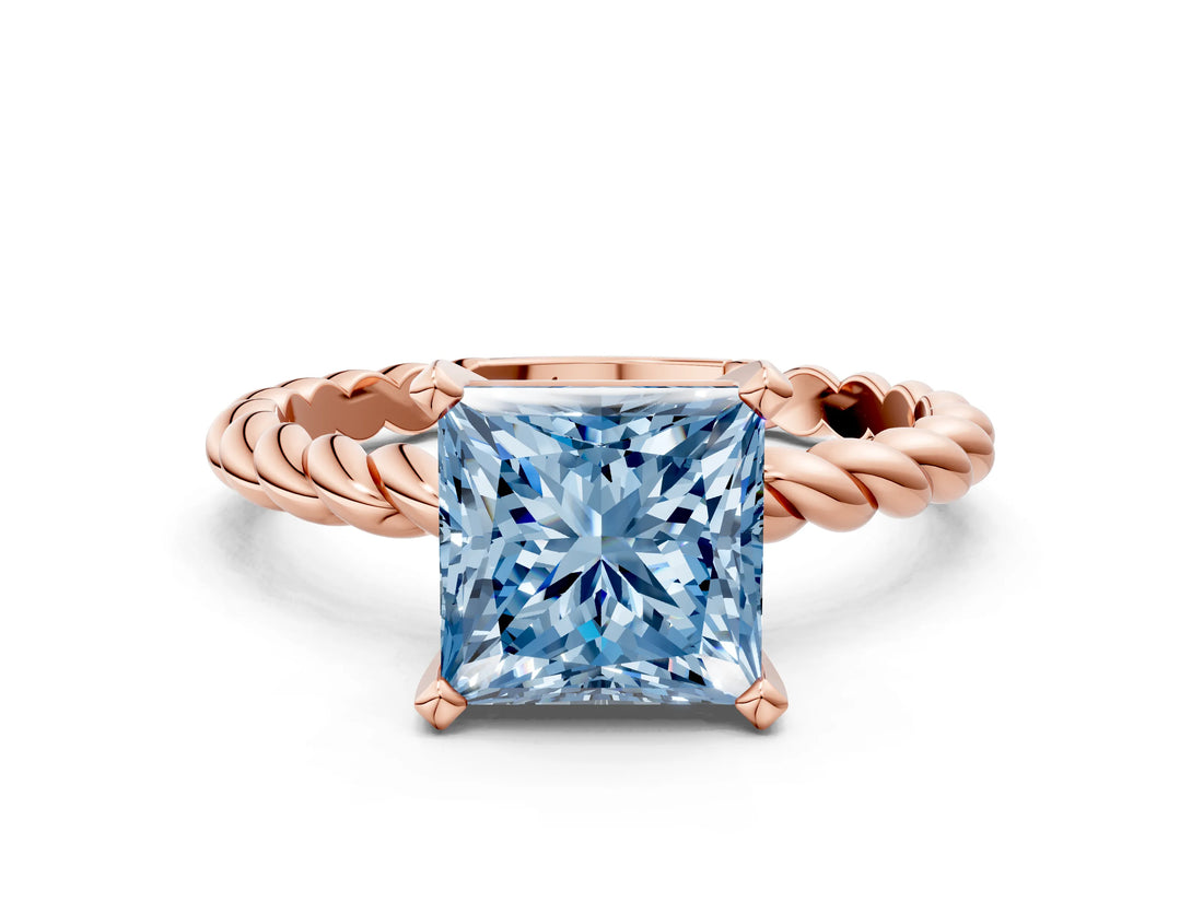 Rose gold Fancy Blue Princess  Cut Solitaire Twisted Band with Four-Prong Setting_99
