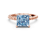 Rose gold Fancy Blue Princess  Cut Solitaire Twisted Band with Four-Prong Setting_99