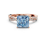 Rose gold Fancy Blue Princess Cut Solitaire Twisted Pave Band with Four-Prong Setting_3