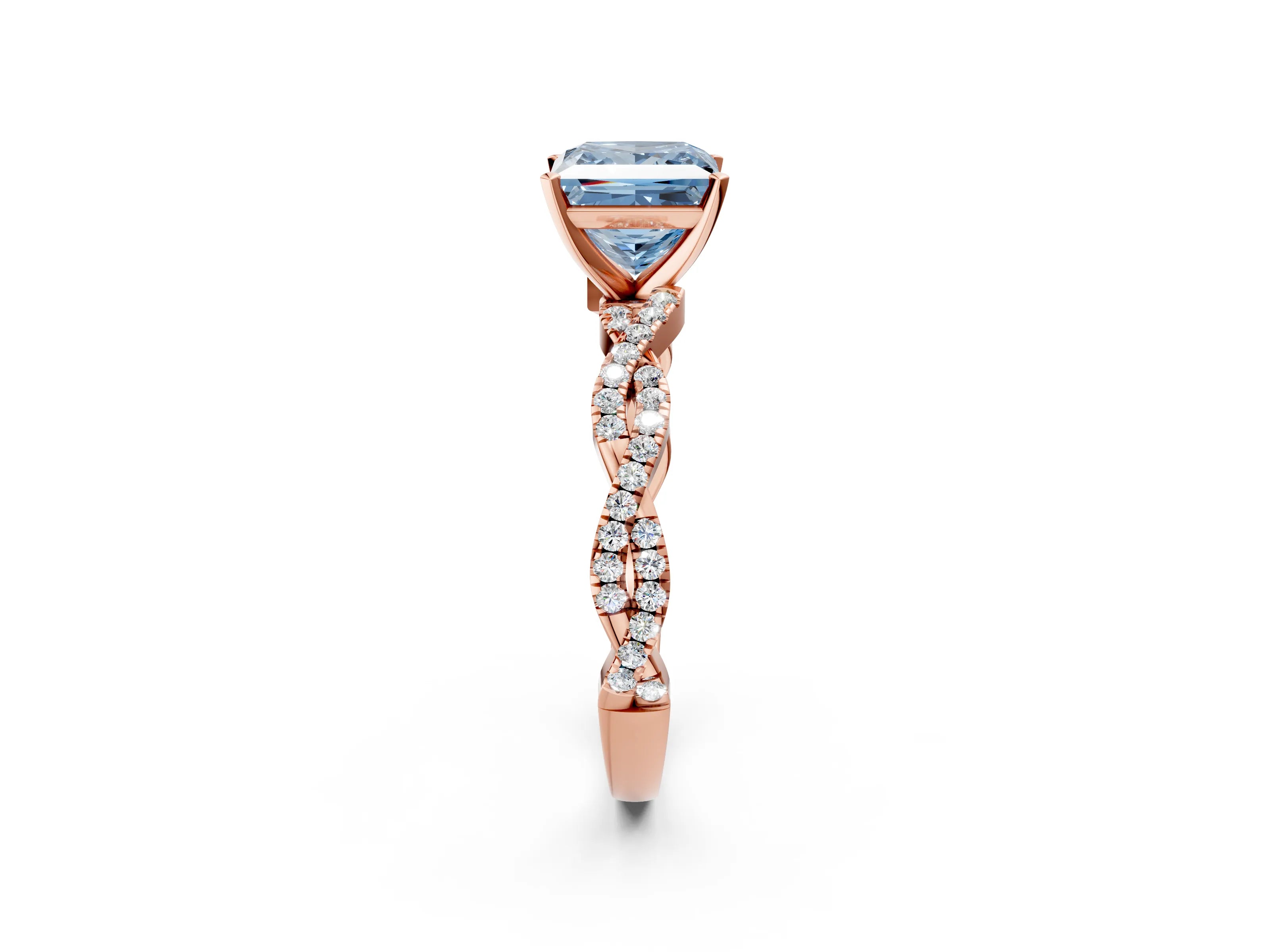 Rose gold Fancy Blue Princess Cut Solitaire Twisted Pave Band with Four-Prong Setting_5