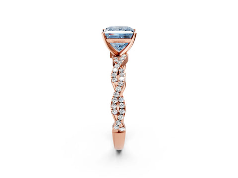 Rose gold Fancy Blue Princess Cut Solitaire Twisted Pave Band with Four-Prong Setting_5