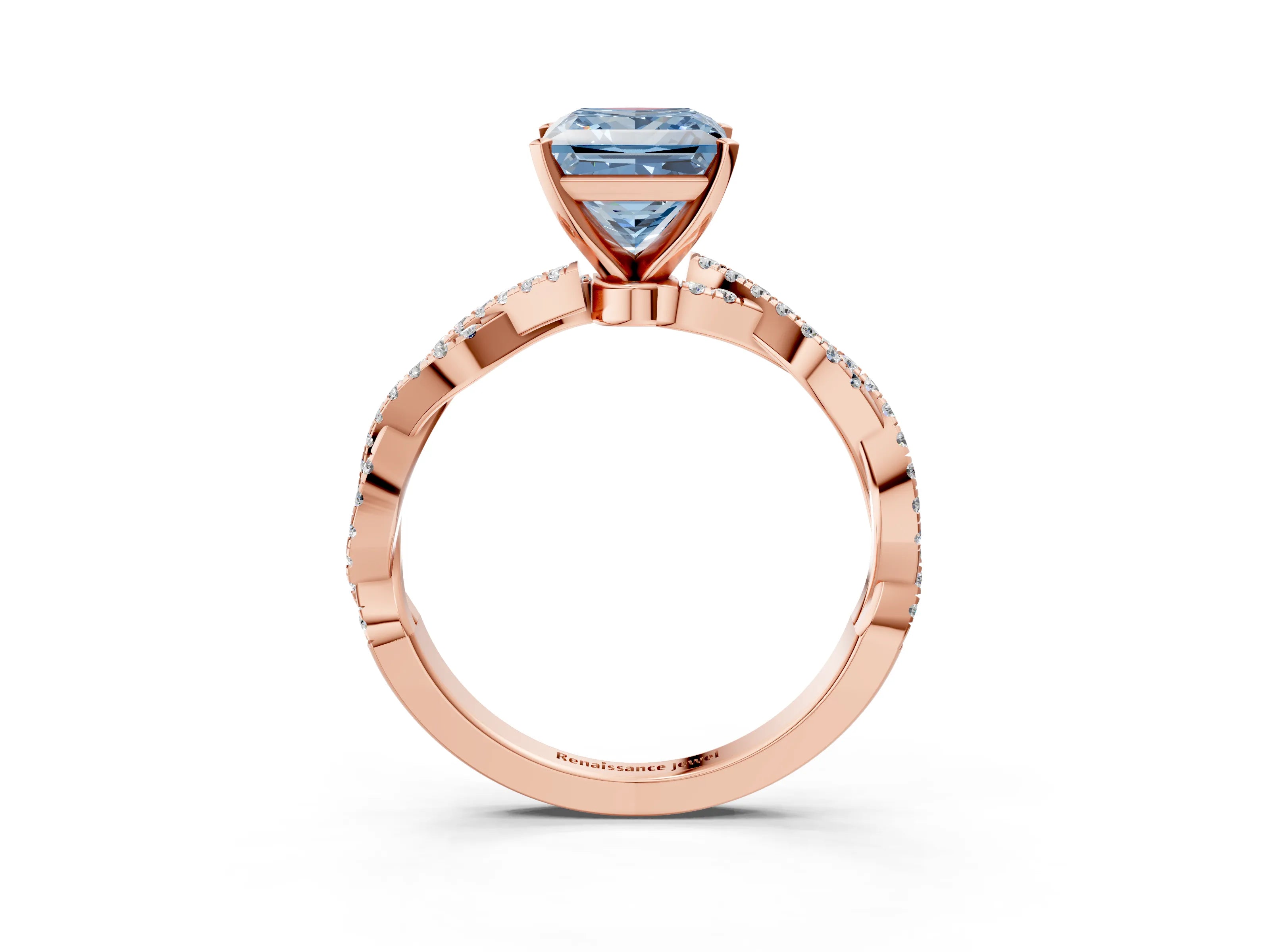 Rose gold Fancy Blue Princess Cut Solitaire Twisted Pave Band with Four-Prong Setting_6