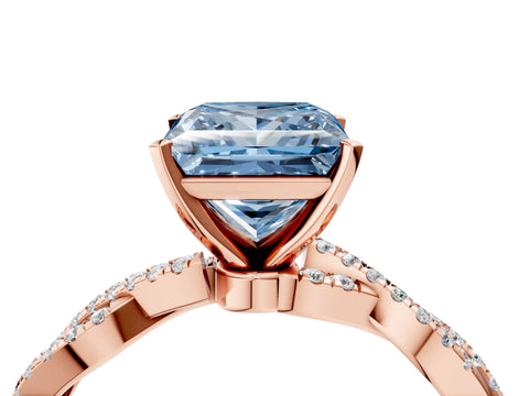 Rose gold Fancy Blue Princess Cut Solitaire Twisted Pave Band with Four-Prong Setting_7