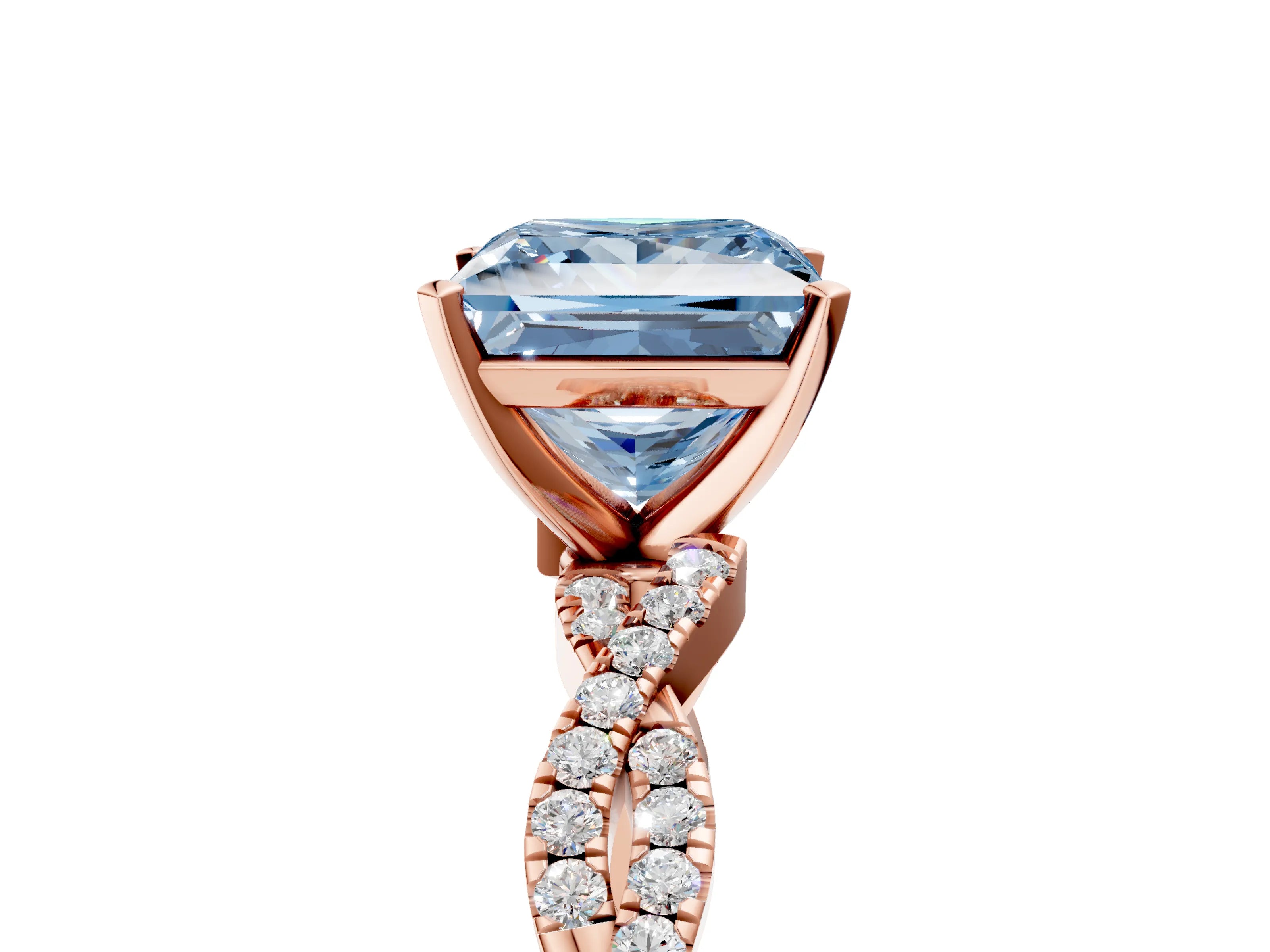 Rose gold Fancy Blue Princess Cut Solitaire Twisted Pave Band with Four-Prong Setting_8