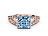 Rose gold Fancy Blue Princess  Cut Split Shank Pave Diamond Engagement Ring with Four-Prong Setting_24