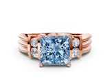 Rose gold Fancy Blue Princess  Cut Three-Stone Channel Set Ring with Bar Prongs_45