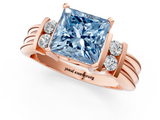 Rose gold Fancy Blue Princess  Cut Three-Stone Channel Set Ring with Bar Prongs_46