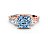 Rose gold Fancy Blue Princess  Cut Three-Stone Diamond Pavé Band with Prong Setting_17