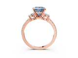 Rose gold Fancy Blue Princess  Cut Three-Stone Diamond Pavé Band with Prong Setting_20