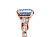 Rose gold Fancy Blue Princess  Cut Three-Stone Diamond Pavé Band with Prong Setting_22