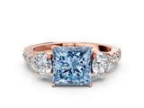 Rose gold Fancy Blue Princess  Cut Three-Stone Diamond Pave Band with Prong Setting_36