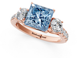 Rose gold Fancy Blue Princess  Cut Three-Stone Diamond Pave Band with Prong Setting_37