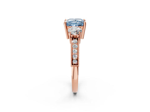 Rose gold Fancy Blue Princess Cut Three-Stone Diamond Ring with Pavé Band and Four-Prong Setting_2