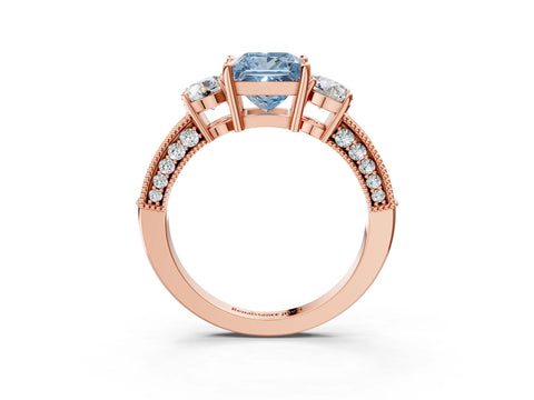 Rose gold Fancy Blue Princess Cut Three-Stone Diamond Ring with Pavé Band and Four-Prong Setting_3