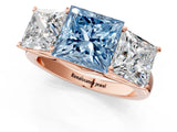 Rose gold Fancy Blue Princess Cut Three-Stone Diamond Ring with Prong Setting on a Classic Band_13
