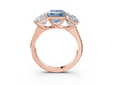Rose gold Fancy Blue Princess Cut Three-Stone Diamond Ring with Prong Setting on a Classic Band_15