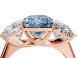 Rose gold Fancy Blue Princess Cut Three-Stone Diamond Ring with Prong Setting on a Classic Band_16
