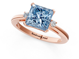 Rose gold Fancy Blue Princess  Cut Three-Stone Solitaire Ring with Round Accent Diamonds and Four-Prong Setting_21