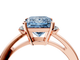 Rose gold Fancy Blue Princess  Cut Three-Stone Solitaire Ring with Round Accent Diamonds and Four-Prong Setting_24