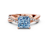 Rose gold Fancy Blue Princess  Cut Twist Band Solitaire Diamond Ring with Pavé Setting_3