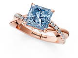 Rose gold Fancy Blue Princess  Cut Twist Band Solitaire Diamond Ring with Pavé Setting_4