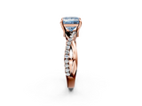 Rose gold Fancy Blue Princess  Cut Twist Band Solitaire Diamond Ring with Pavé Setting_5