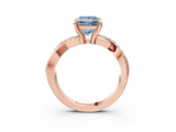 Rose gold Fancy Blue Princess  Cut Twist Band Solitaire Diamond Ring with Pavé Setting_6