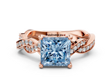 Rose gold Fancy Blue Princess  Cut Twisted Pavé Band Solitaire Ring with Four-Prong Setting_53