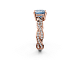Rose gold Fancy Blue Princess  Cut Twisted Pavé Band Solitaire Ring with Four-Prong Setting_55
