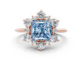 Rose gold Fancy Blue Princess  Diamond Cluster Halo Ring with Solitaire Band and Four-Prong Setting_20