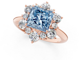 Rose gold Fancy Blue Princess  Diamond Cluster Halo Ring with Solitaire Band and Four-Prong Setting_21