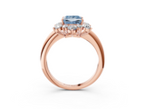 Rose gold Fancy Blue Princess  Diamond Cluster Halo Ring with Solitaire Band and Four-Prong Setting_23