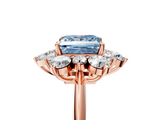 Rose gold Fancy Blue Princess  Diamond Cluster Halo Ring with Solitaire Band and Four-Prong Setting_25