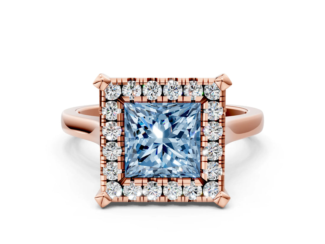 Rose gold Fancy Blue Princess  Diamond Cluster Halo Solitaire with Four-Prong Setting_76