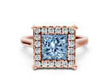 Rose gold Fancy Blue Princess  Diamond Cluster Halo Solitaire with Four-Prong Setting_76