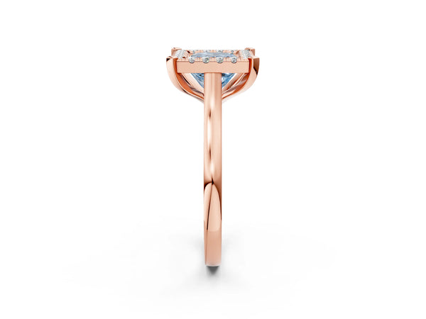 Rose gold Fancy Blue Princess  Diamond Cluster Halo Solitaire with Four-Prong Setting