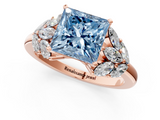 Rose gold Fancy Blue Princess  Diamond Cluster Leaf Design Ring with Prong Setting_72