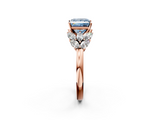 Rose gold Fancy Blue Princess  Diamond Cluster Leaf Design Ring with Prong Setting_73