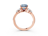 Rose gold Fancy Blue Princess  Diamond Cluster Leaf Design Ring with Prong Setting_74