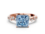 Rose gold Fancy Blue Princess  Diamond Cluster Prong-Set Solitaire Ring_24