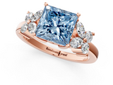 Rose gold Fancy Blue Princess  Diamond Floral Cluster Ring with Solitaire Band and Prong Setting_33