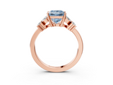 Rose gold Fancy Blue Princess  Diamond Floral Cluster Ring with Solitaire Band and Prong Setting_35
