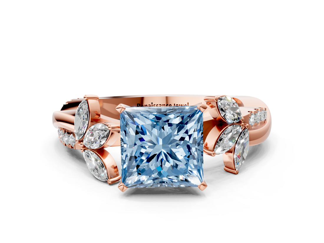 Rose gold Fancy Blue Princess  Diamond Floral Vine Solitaire Engagement Ring_3